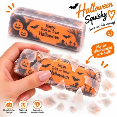 Produktbild von Halloween Squishy mit Wachsschicht – Knautschspielzeug zum Drücken, Kneten & Zerbröseln