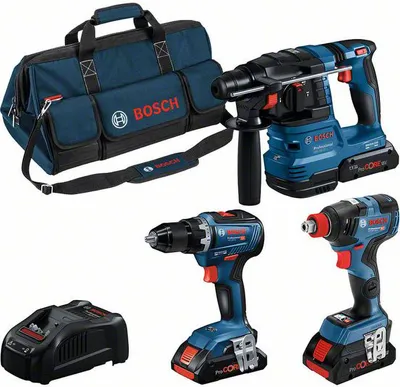 Produktbild von Combopack 3 Elektrowerkzeuge 18V (3x4.0Ah) in Werkzeugtasche Größe M - BOSCH 0615A5003B