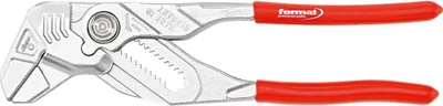Produktbild von FORMAT Zangenschlüssel 250mm verchromt mit Kunststoffhülle, Länge:180 mm, für Muttern:40 mm, für Rohre:1 1/2 Zoll, Feineinstellung:nv