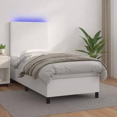 Produktbild von vidaXL Boxspringbett mit Matratze & LED Weiß 90x190 cm Kunstleder - Boxspringbett - Boxspringbetten - Bett - Betten