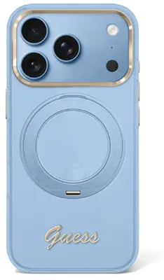 Produktbild von Handyhülle für iPhone 18 Pro Max / 17 Pro Max Guess IML Ring Stand 360 Script Metal Logo mit MagSafe, Blau