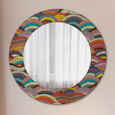 Produktbild von Spiegel Rund mit Aufdruck - Wandspiegel Design Wandmontage – Badspiegel - Böhmisch Ornament - Rund: Ø50cm