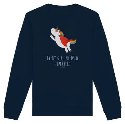 Produktbild von Mr. & Mrs. Panda Baumwoll Pullover Einhorn Super Größe M - French Navy - Geschenk, Unicorn, Einhörner, Sweatshirt, Superheld, Freundin, Sweater, Held, Pulli