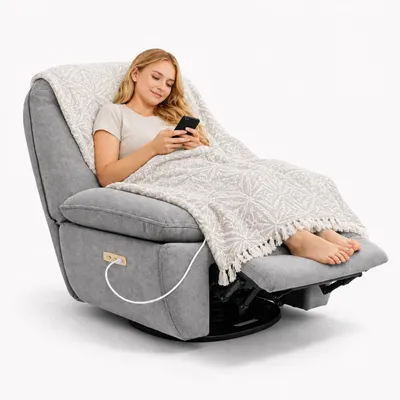 Produktbild von FLEXISPOT XR6 Oval Elektrischer Relaxsessel mit Decke, 360° drehbarer Fernsehsessel mit Liegefunktion, USB-Anschluss, Rückenlehne, Fußstütze, Grau, KI-generiertes Bild