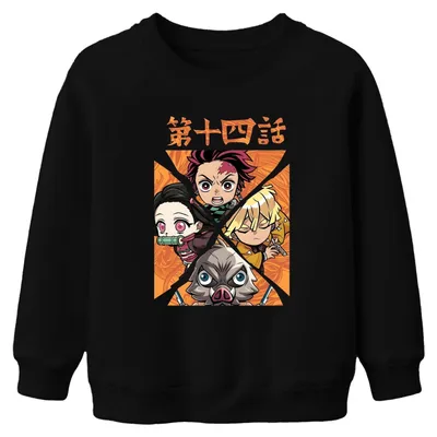 Immagine prodotto di Kimetsu no Yaiba Tanjiro Nezuko Zenitsu Inosuke Chibi Gift Felpa unisex per bambini, Nero, 140