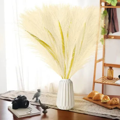 Obrázek produktu pro Umělé pampasové trávy, 6 stonků, 45 cm, umělé květiny, vhodné pro svatby, obývací pokoje, kanceláře, dekorace v bohémském stylu