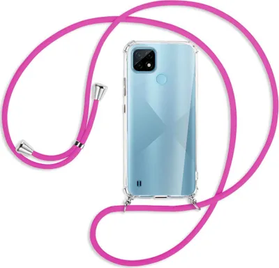 Produktbild von Handykette Backcover-Schutzhülle mit Band (Metall silberfarben) für Realme C21 (RMX3201) - hot pink