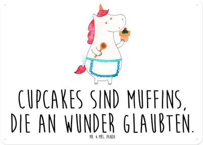 Produktbild von Mr. & Mrs. Panda Wandbild Einhorn Küche DIN A5 - Weiß - Geschenk, Unicorn, Retro Blechschild, Torte, Türschild, Einhörner, Backen, Kuchen, tafel, Muffin, Schild