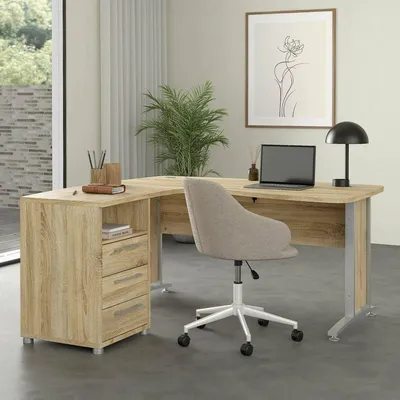Immagine prodotto di Dmora Scrivania Estong 150.4x159x75.4h cm Grigio, Angolare 3 Cassetti