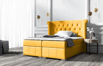 Produktbild von Bett Kontinentalbett mit Bettkasten aus hydrophobem Stoff Vintage Glamour In Gelb Matte Velve 48 Gisele 160/200 cm