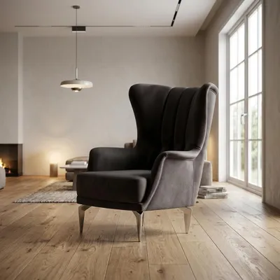 Zdjęcie produktu dla Fotel nowoczesny, szary, elegancki, fotel z podłokietnikami, fotel klubowy, fotel tapicerowany, designerski