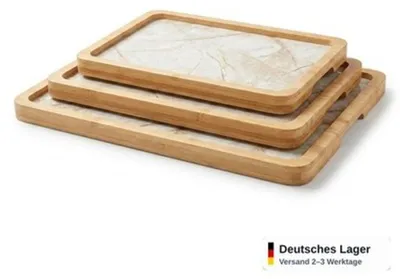 Produktbild von Serviertablett 3er Set Marmor Optik Frühstückstablett stapelbar Deko