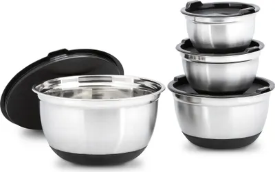 Obrázok produktu pre Relaxdays BOWLY, Set, Čierna, Nerezová oceľ, 0,8 L, 1 L, 2 L, 3,5 L