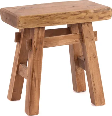 A wooden stool on a white background.