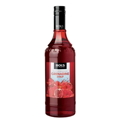 A bottle of Bols Grenadine Syrup.