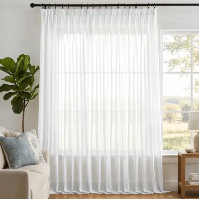 Voile-Ruchesgardine, halbtransparent, Leinenlook, 300×220 cm, 1 Stück