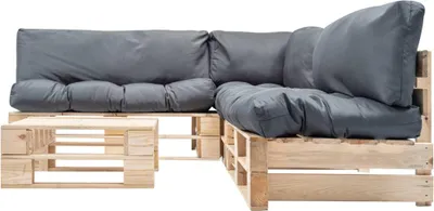 Image de vidaXL Ensemble de salon en palette de 4 pièces avec coussins en bois gris