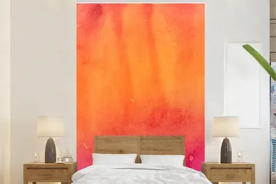 Produktbild von MuchoWow® Fototapete für Wohnzimmer oder Schlafzimmer Wandtapete Vinyl Motivtapete Aquarell - Orange - Rosa - Abstrakt - 170x260 cm - Wohnzimmertapete