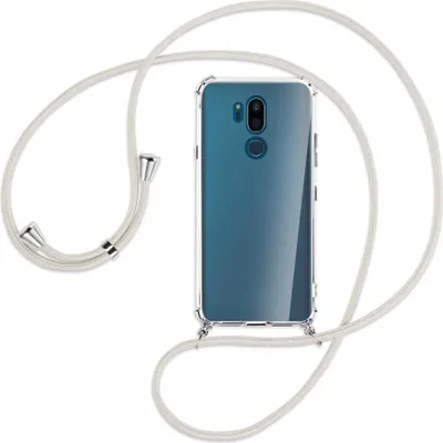 Produktbild von Handykette Backcover-Schutzhülle mit Band (Metall silberfarben) für LG G7 ThinQ, LG G7+ (G710EM) - broken white