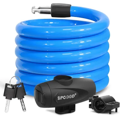 Immagine prodotto di Lucchetto per bicicletta, cavo a spirale, 120 cm, 12 mm, blu, con 2 chiavi. Elevata sicurezza