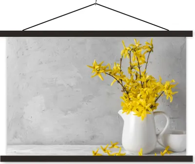 Produktbild von MuchoWow® Textilposter Blumen - Gelb - Stilleben 60x40 cm mit schwarzem Rahmen - Hölzernes