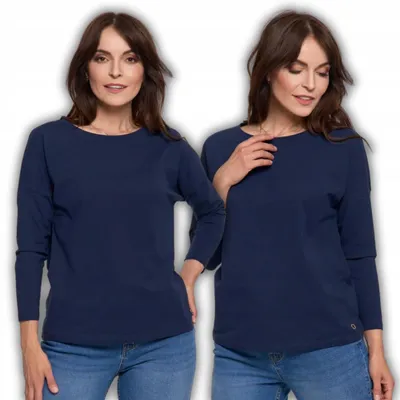 Produktbild von Damenbluse aus Baumwolle mit 3/4-Ärmeln, glatt, weich, klassisch, MORAJ 3XL MARINEBLAU