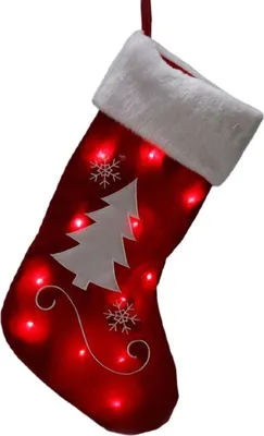 Produktbild von Große Weihnachtsstrumpf 41 cm mit 12 LED – Dekostocking mit Tannenbaum