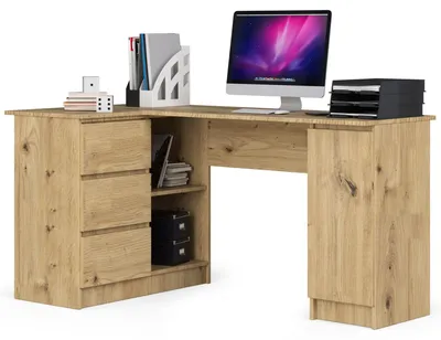Immagine prodotto di Scrivania angolare "raumhirsch" da 155 cm, a forma di L, con 3 cassetti e 1 anta. Scrivania per computer con 4 scomparti