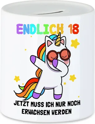 Produktbild von Endlich 18 Spardose Geburtstag Einhorn Lustig Spruch Frauen Geschenkidee Mädchen 18. Geburtstag 18 Jahre