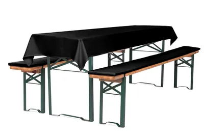 Produktbild von TexDeko Bierbankauflage gepolstert 220x25x2cm waschbar mit Reißverschluss 3TLG Set Blickdicht Tischdecke 250x100cm (universal), Schwarz