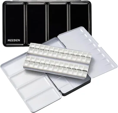 Produktbild von MEEDEN Aquarellkasten mit 48 leeren Halbpfannen aus Metall zum Selbstbefüllen mit Mischpalette für Atelier und unterwegs