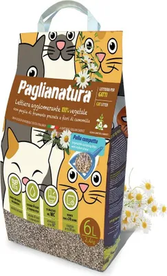 Immagine prodotto di Lettiera per gatti Paglianatura alla camomilla 2,4 kg/6 l - agglomerante, naturale, profumata, controllo degli odori di lunga durata