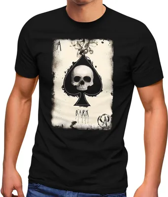 Produktbild von Herren T-Shirt Bedruckt Totenkopf Skull Spielkarte Pik Ass Kartenspiel Printshirt Fashion Streetstyle Neverless® schwarz L