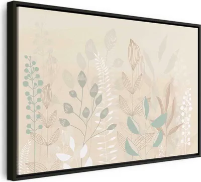 Produktbild von Italienischer Leinwand Leinwandbild - Morning in the Meadow - Various Pastel Plants on a Beige Background 60x40 cm Für Kinder e-A-10130-b-a