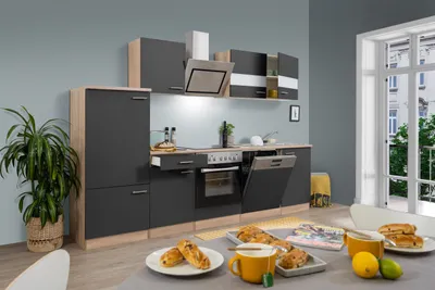 Produktbild von Küche Küchenzeile Leerblock Einbauküche Eiche Grau Merle 280 cm Respekta