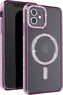 Image de Avizar, étui en diamant pour iPhone 12 - Protection MagSafe avec bordure en strass, Violet