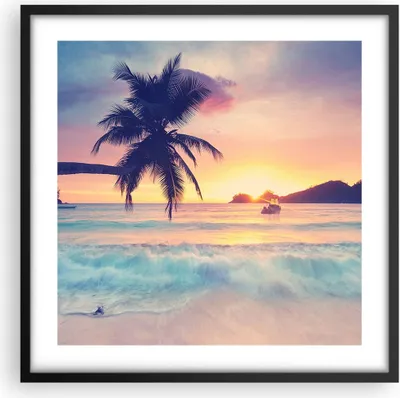 Produktbild von Gerahmtes Poster - Schwarzer Rahmen - Meer Strand Palme - 50x50 cm - Wand Bild - Wanddeko - Wandbilder - Kunstposter - Wandposter - Bilderrahmen - Bilder - Kunstdruck - Wandbild - P2BAC50x50-3992