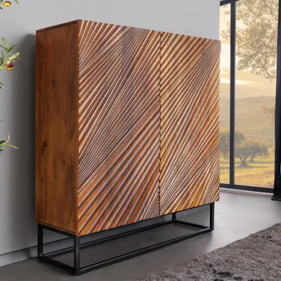 Produktbild von riess-ambiente Massives Highboard ART 120cm braun Mangoholz 3D-Design schwarz Metall Kommode Wohnzimmerschrank Schrank Anrichte