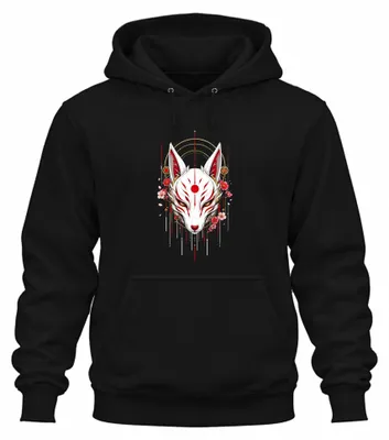 Produktbild von Kitsune Maske Japan Kirschblüte Sakura Anime Y2K Yokai Hoodie Kapuzenpullover, Schwarz, S