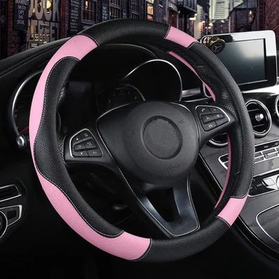 Obrázek produktu pro Unisexový potah na volant ve sportovním stylu,Polyuretankůže, 38 cm, růžový, protiskluzový
