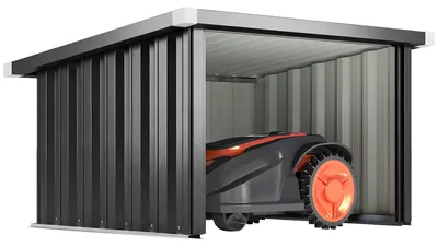 Productafbeelding van Garage voor robotmaaiers, staal, 108 x 86 x 62,5 cm, met lessenaarsdak en beschermrand, gegalvaniseerd staal