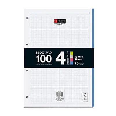 Productafbeelding van Schreibblok, geruit, DIN A4, 100 vel - M. RIUS – recambloc, 100 vel, 70 g, 4 ringband, 4 kleuren (7429) N