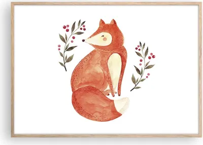 Produktbild von Gerahmtes Poster - Rahmen in heller Eiche - Nov Illustration Fuchs - 100x70 cm - Wand Bild - Wanddeko - Wandbilder - Kunstposter - Wandposter - Bilderrahmen - Bilder - Kunstdruck - P2NAA100x70-4862