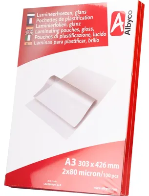 Image de Albyco - Pochettes de plastification A3 qualité 160 microns (2x80 microns) - 100 pièces - Pochettes A3 brillantes, Pochettes de plastification - Pochettes de plastification - Transparentes