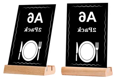 Produktbild von Acryl Tischaufsteller A6 mit Holzfuß aus Buche, 2 Stück im Hochformat