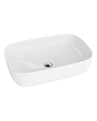 Produktbild von LAVITA Aufsatzwaschtisch Alava | Aufsatzwaschbecken Rechteckig | Waschbecken Ohne Überlauf und Hahnloch | Aus hochwertigem Porzellan | Waschtisch | 60x38,5x14,5 cm | Weiß Glanz