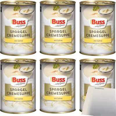 Produktbild von Buss Spargelcreme-Suppe mit feiner Sahne und aromatischen Gewürzen 6er Pack (6x400ml Dose) + usy Block