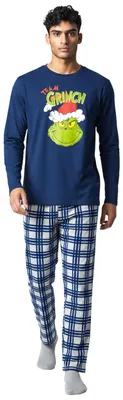 Produktbild von The Grinch Schlafanzug für Herren - Team Grinch Pyjama Set Langarm Oberteil mit Hose Blau L