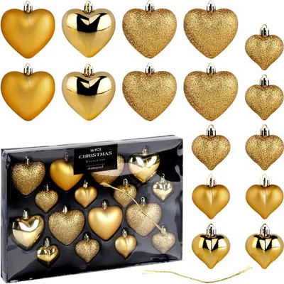 Immagine prodotto di Palline di Natale infrangibili a forma di cuore oro 6,5/4,5 cm 16 pezzi.