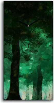Produktbild von Wanduhr Uhr Wandbild Leinwand Geräuschlos Kunstdruck 30x60 Ölgemälde Wald Bäume - schwarze Hände